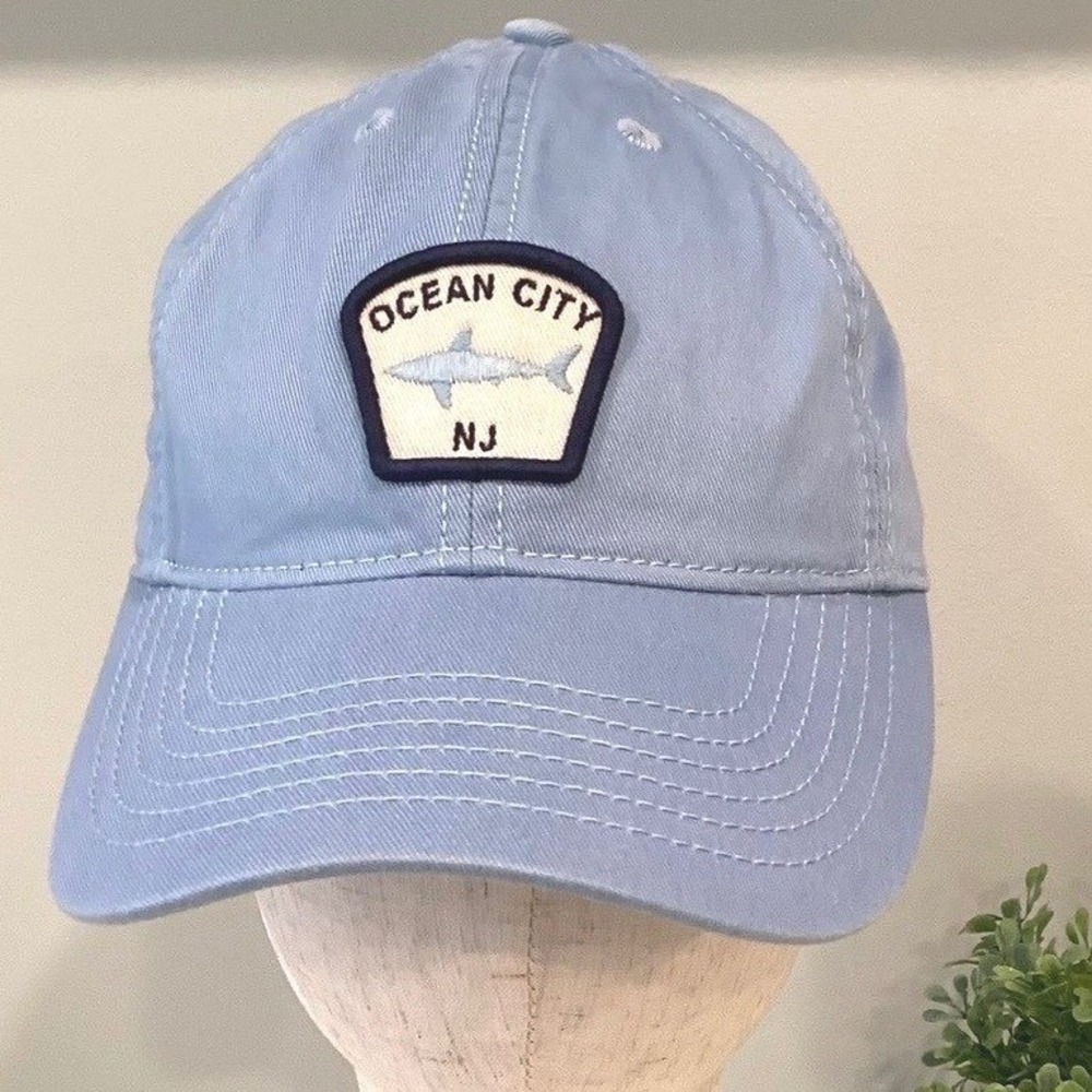 Kids Baseball Hat Ocean City NJ Beach Vacation Blue Shark - Adjustable Youth